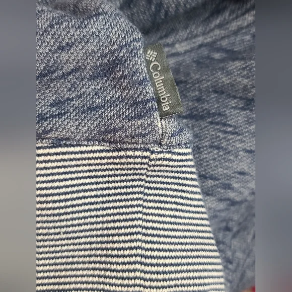 Columbia Womens Heathered Blue Asymmetrical Cowl Neck Sweatshirt Striped Trim - Picture 8 of 9